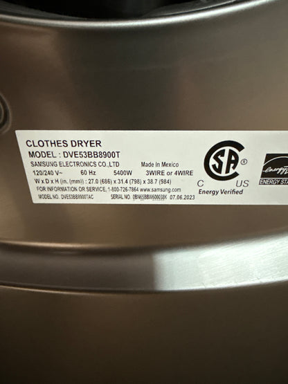 Sécheuse électrique à vapeur de 7,6 pi³ de Samsung (DVE53BB8900TAC) - Acier argenté