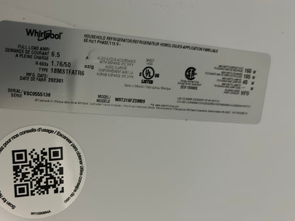 Réfrigérateur à congélateur supérieur 30 po 18,2 pi3 de Whirlpool - Acier inoxydable WRT318FZDM