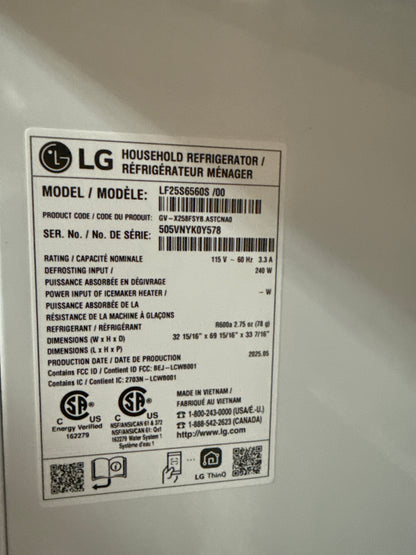 Réfrigérateur à deux portes 24,5 pi³ 33 po avec distributeur d'eau et de glaçons de LG (LF25S6560S) - Inox