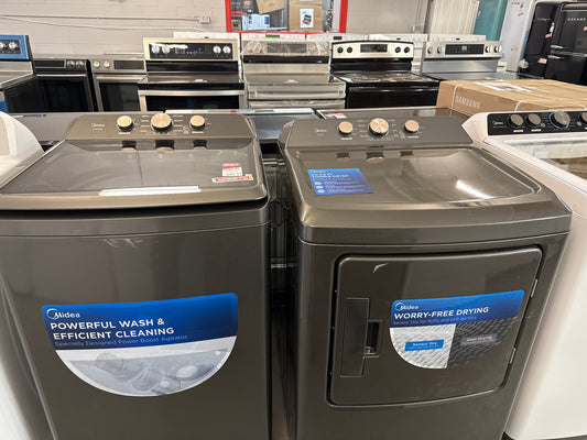 Midea - Ensemble de buanderie : laveuse à chargement par le haut de 4,7 pi³ et sécheuse électrique de 7,0 pi³
