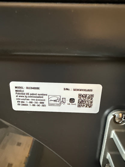 Sécheuse électrique de 7,3 pi³ de LG (DLE8400BE) NOIRE MAT
