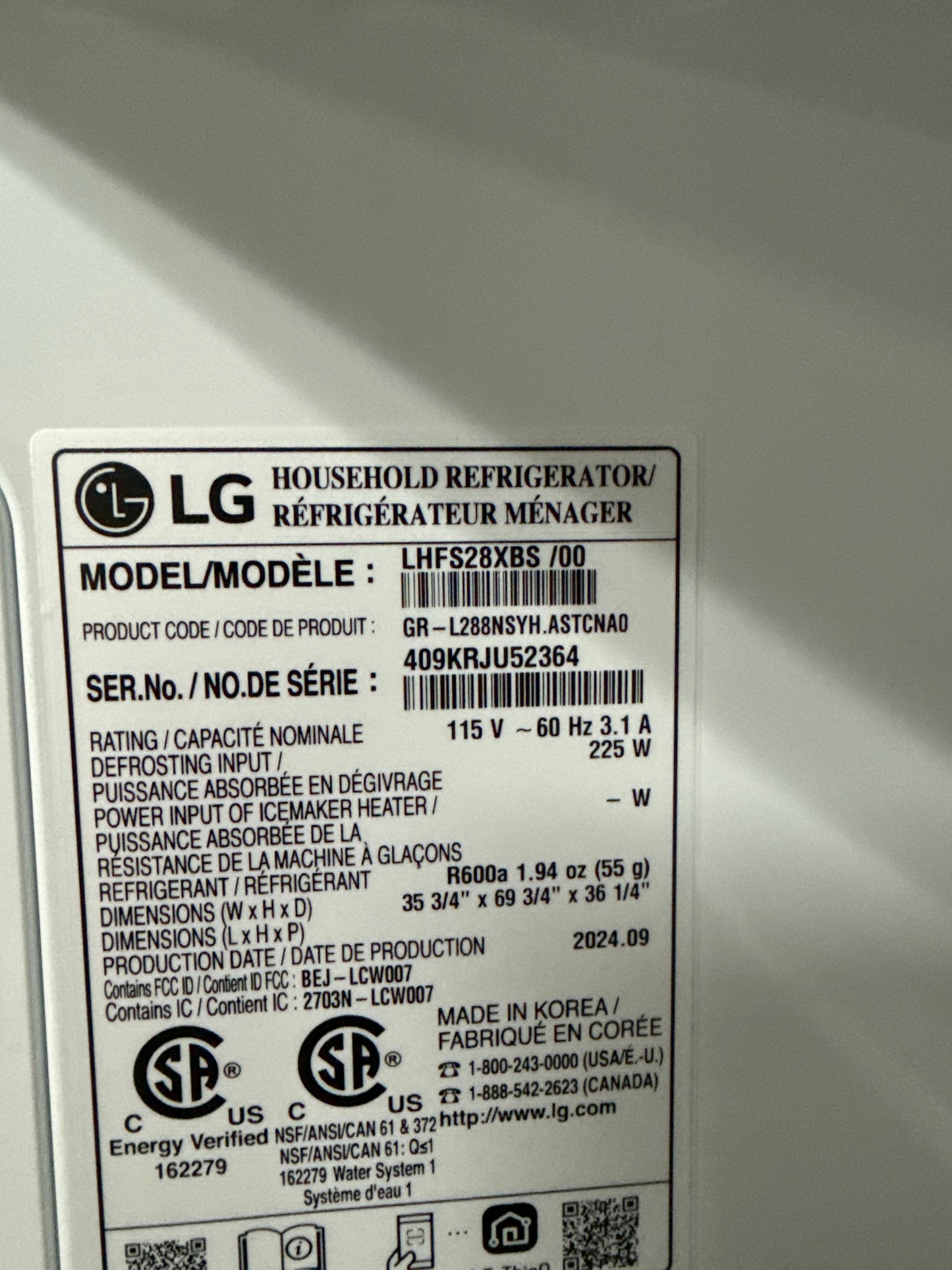 Réfrigérateur 27.7 Pi. cu. Portes françaises Inox LRFS28XBS