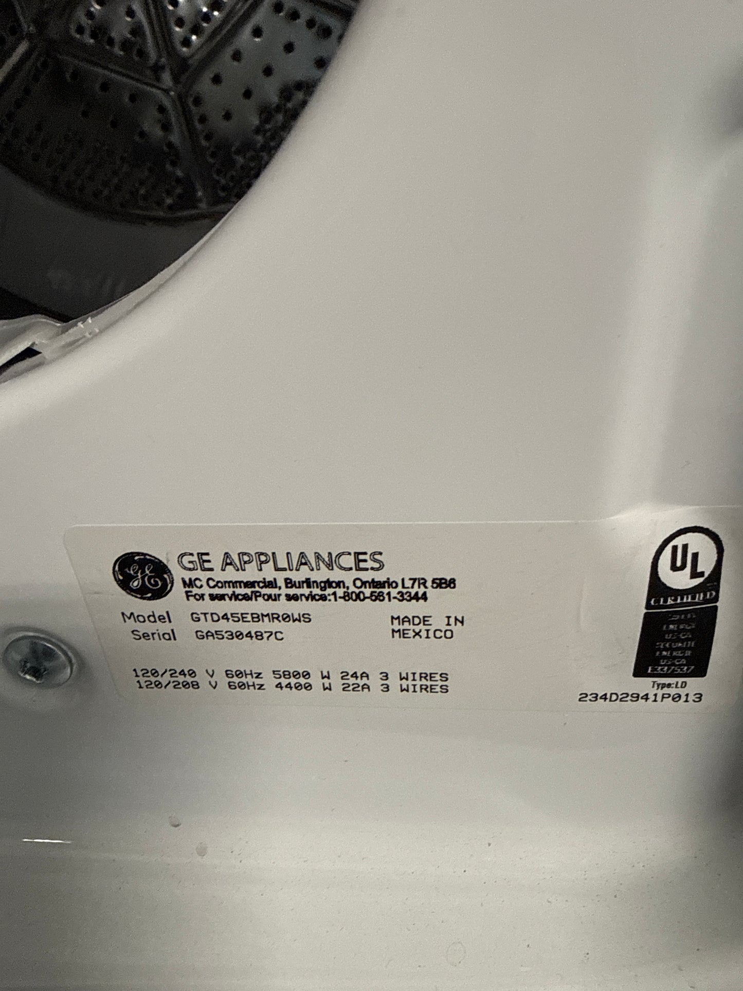 GE Sécheuse électrique de 7.2 pi.cu. avec cycle SaniFresh GTD45EBMRWS
