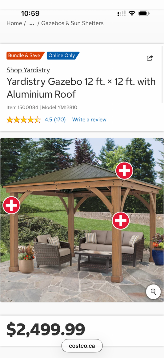 Yardistry – Pavillon de jardin 12 pi × 12 pi à toit en aluminium
