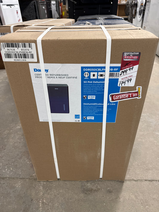 Déshumidificateur 50 chopines avec pompe et Wi-Fi DDR050CBLPMBDB-RF de Danby - Noir mat - Remis à neuf (Bon état)