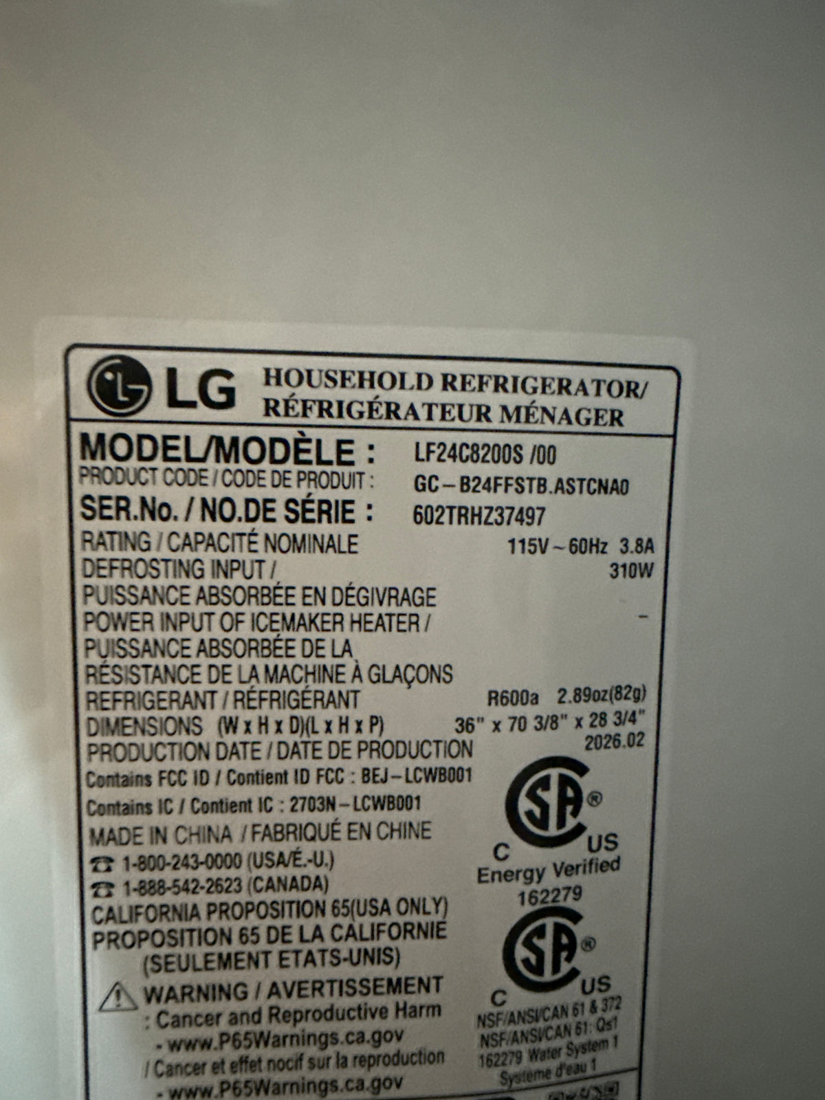 RÉFRIGÉRATEUR 23.6 PI. CU. 4 PORTES INOX Modèle: LF24C8200S
