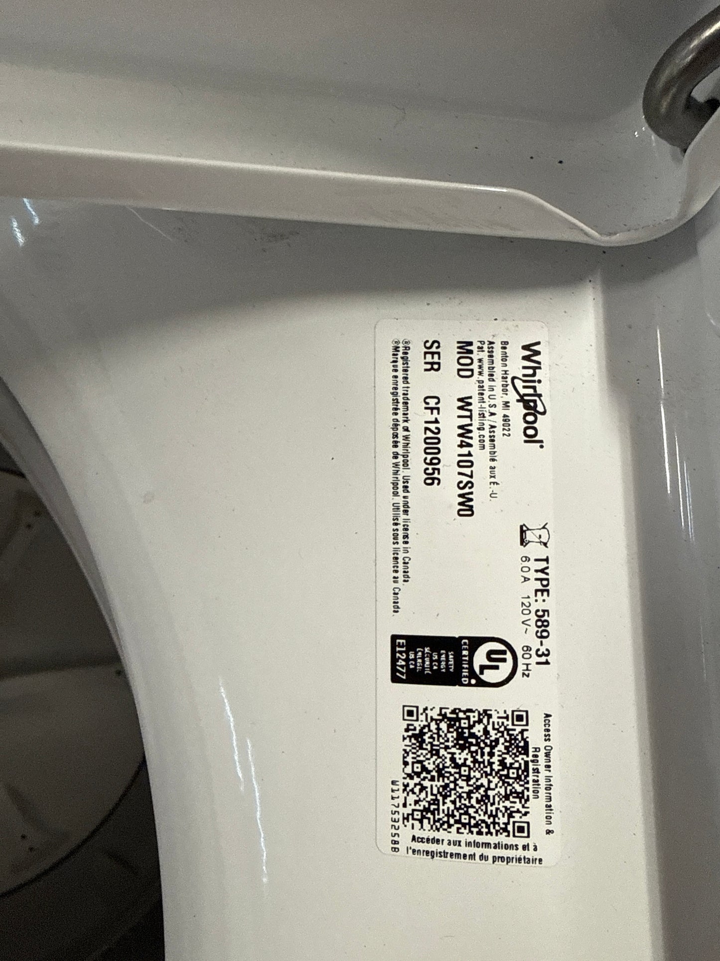 Laveuse à chargement par le haut 2-en-1 de 4,8 pi³ avec agitateur amovible et cycle de lavage rapide de Whirlpool (WTW4107SW) - Blanc
