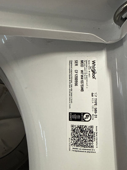Laveuse à chargement par le haut 2-en-1 de 4,8 pi³ avec agitateur amovible et cycle de lavage rapide de Whirlpool (WTW4107SW) - Blanc