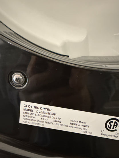 Sécheuse électrique intelligente de 7,5 pi³ avec fonction de désinfection à la vapeur Steam Sanitize d'inox noir Samsung (DVE50R8500V)