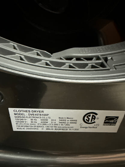 Sécheuse électrique à vapeur de 7,5 pi³ de Samsung (DVE45T6100P/AC) - Platine