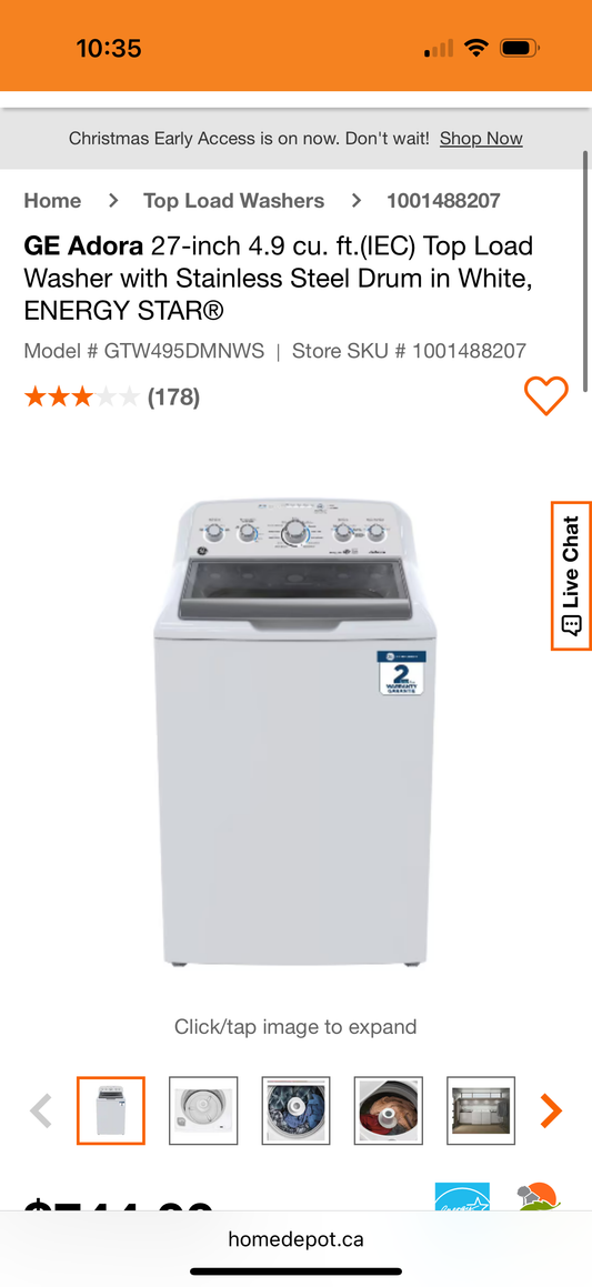 GE Adora 27 pouces 4,9 cu. pi (IEC) Laveuse à chargement par le haut avec tambour en acier inoxydable en blanc, ENERGY STAR®