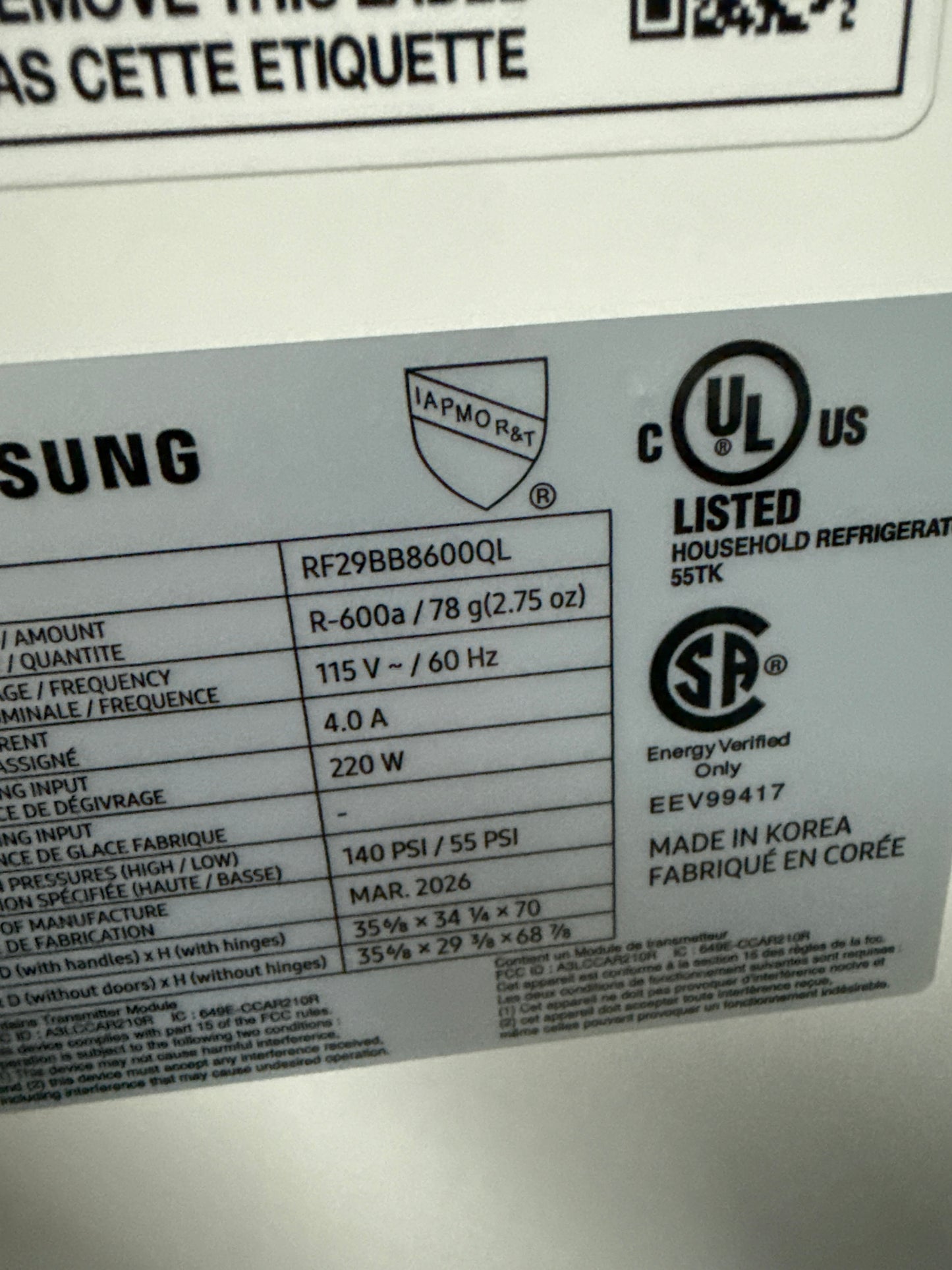 Réfrigérateur à 4 portes 28,8 pi³ 36 po avec distributeur d'eau de Samsung (RF29BB8600QLAA) - Acier inoxydable