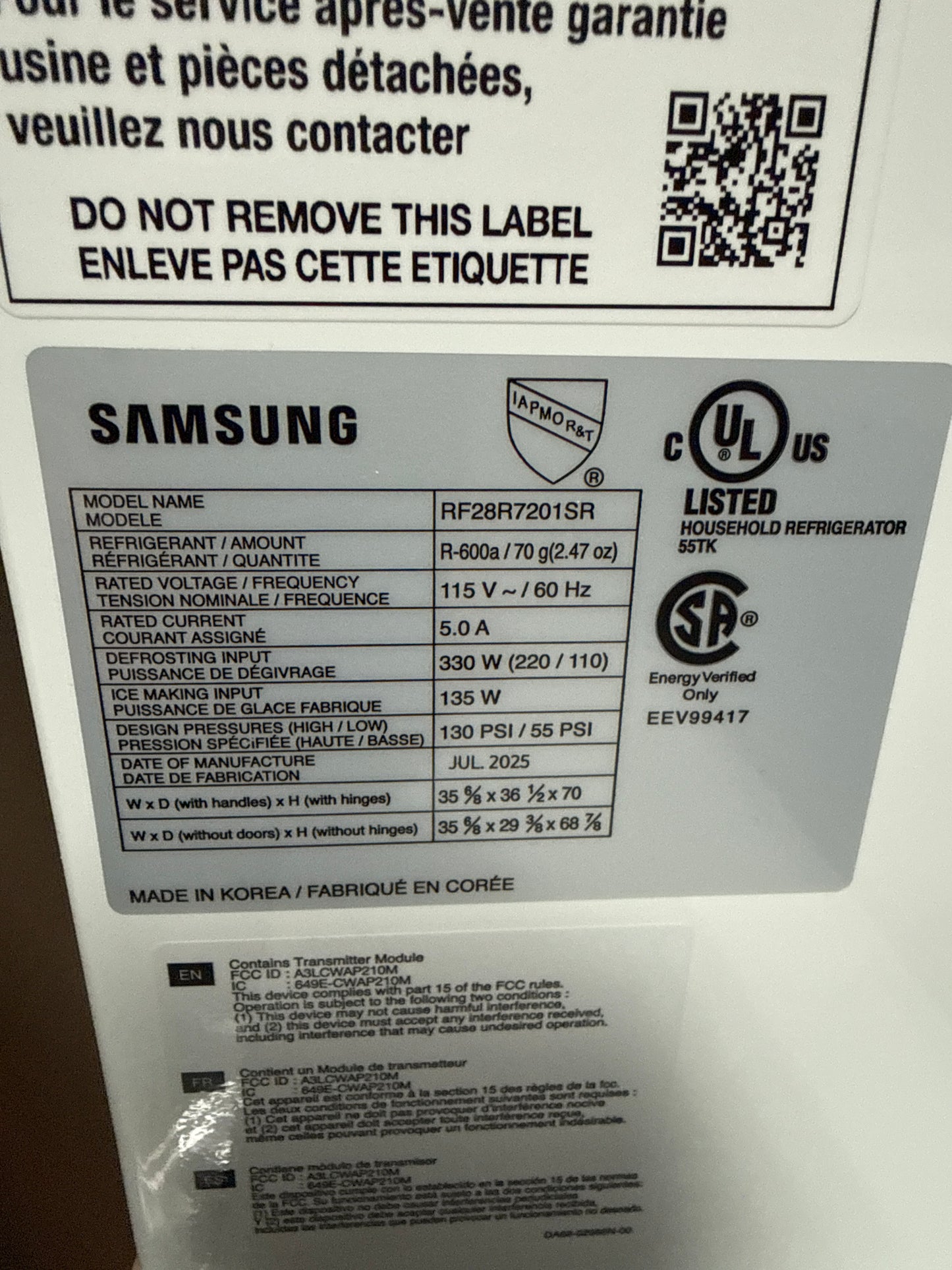 Réfrigérateur 2 portes 28 pi³ 36 po avec distributeur de glaçons de Samsung (RF28R7201SR/AA) - Inox