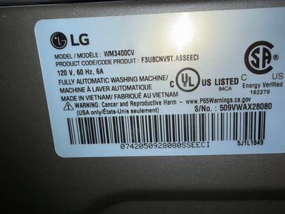 LG 5,2 cu. Laveuse à chargement frontal à très grande capacité en acier graphite avec technologie 6Motion Wm3400cv
