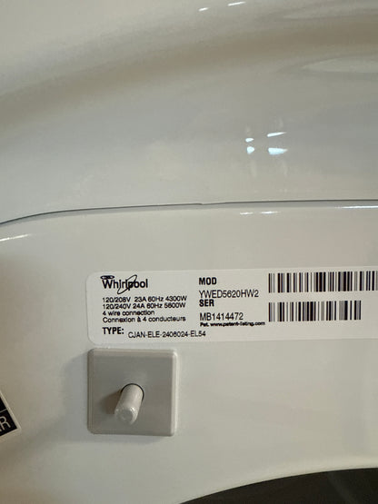 Ensemble Laveuse à chargement frontal de Whirlpool, 5,2 pi³, blanc, haute efficacité WFW5620HW et Séchoir électrique à chargement frontal de 7,4 pi3 en blanc, profondeur du placard YWED5620HW