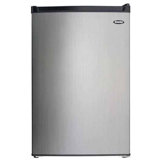 Réfrigérateur compact Danby 4,5 pi³ à tablette en verre en acier inoxydable, 21,31 x 34 x 23,06 po DCR045B1BSLDB