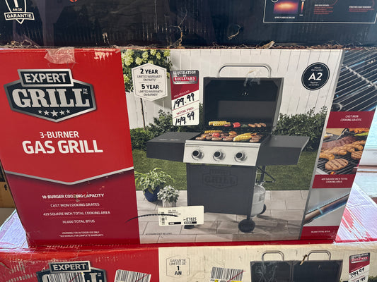 Expert Grill Barbecue au gaz propane à 3 brûleurs avec brûleur latéral et couvercle en acier inoxydable 30 000 BTU
