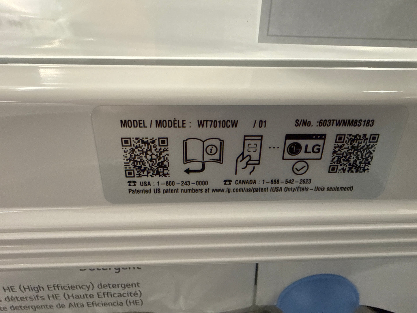 LG - Laveuse blanche à chargement par le haut de 5,2 pi³ avec technologie TurboDrum WT7010CW