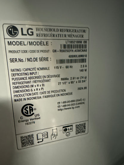 Réfrigérateur 17.5 Pi. cu. Congélateur en haut Blanc  LT18S2100W