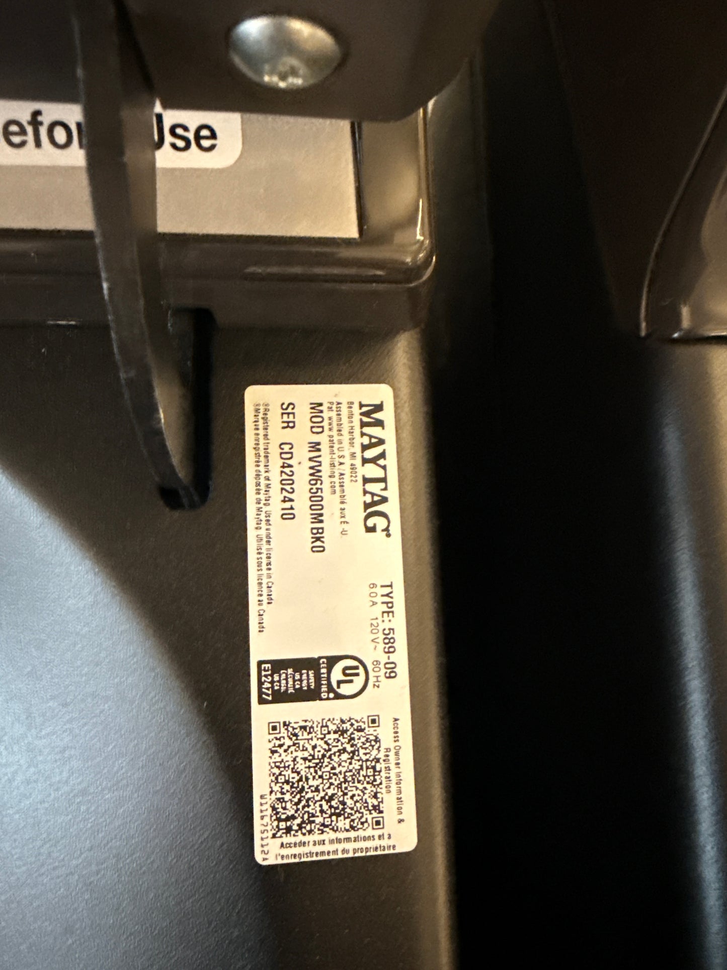 ENSEMBLE Laveuse MVW6500MBK à chargement par le haut 5.4 pi³ et sécheuse YMED6500MBK électrique Pet Pro 7.4 pi³ Maytag