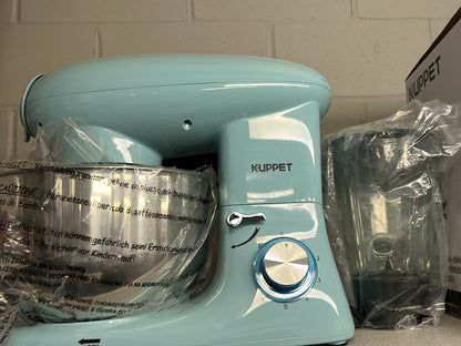 KUPPET Batteur sur socle 3 en 1, mixeur électrique 6 vitesses, mixeur de cuisine à tête inclinable avec hachoir à viande et mélangeur de jus, mixeur alimentaire 6 litres 850 W – Bleu