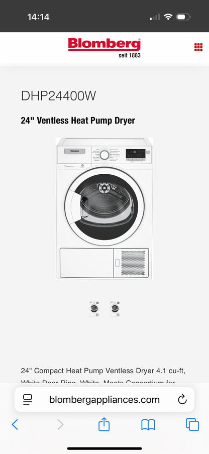BLOMBERG Sécheuse frontale électrique de 4,1 pi cu avec cuve en acier inoxydable DHP 24400W