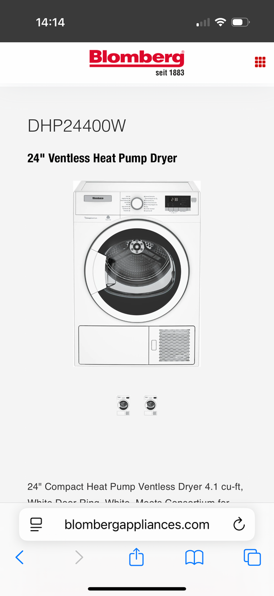 BLOMBERG Sécheuse frontale électrique de 4,1 pi cu avec cuve en acier inoxydable DHP 24400W