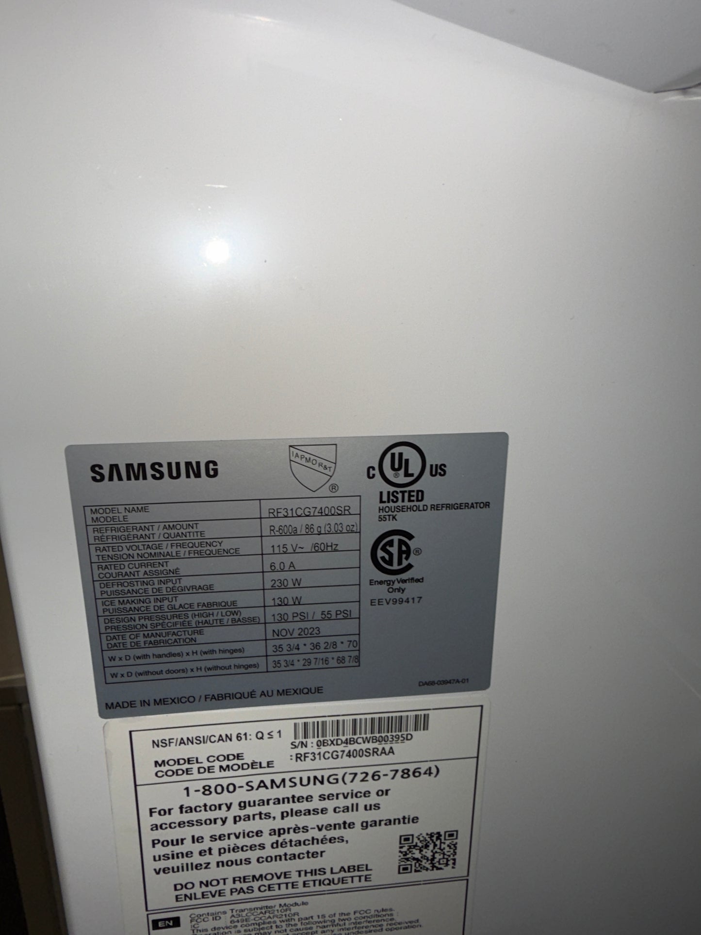 Réfrigérateur à deux portes 29,8 pi³ 36 po de Samsung (RF31CG7400SRAA) - Inox