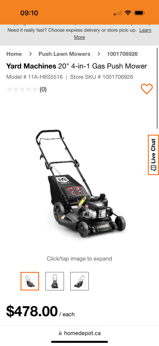 Yard Machines Tondeuse poussée à essence 4 en 1 de 20 po (11A-H8S5516)