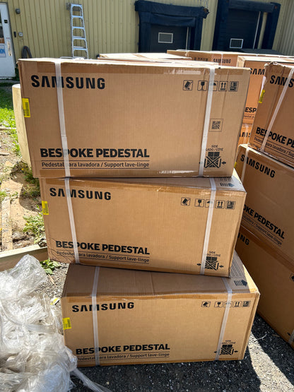 Samsung BESPOKE Piédestal de buanderie à chargement frontal sur mesure avec tiroir de rangement en bleu marine WE502ND