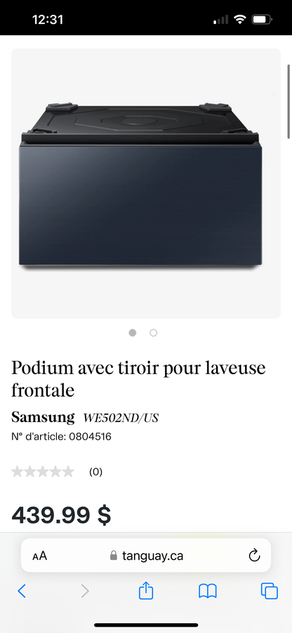 Samsung BESPOKE Piédestal de buanderie à chargement frontal sur mesure avec tiroir de rangement en bleu marine WE502ND