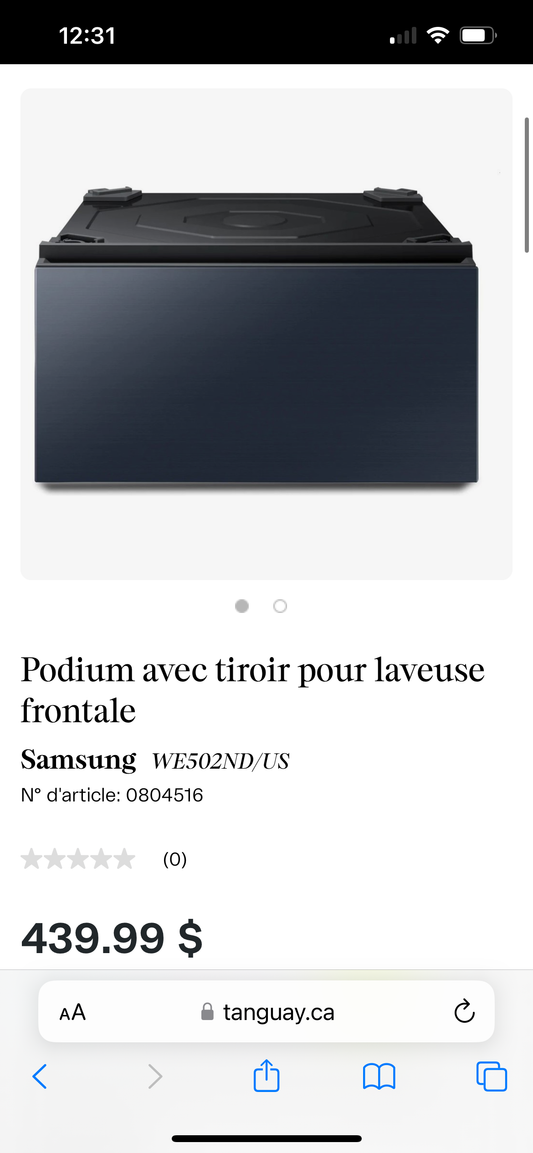 Samsung BESPOKE Piédestal de buanderie à chargement frontal sur mesure avec tiroir de rangement en bleu marine WE502ND