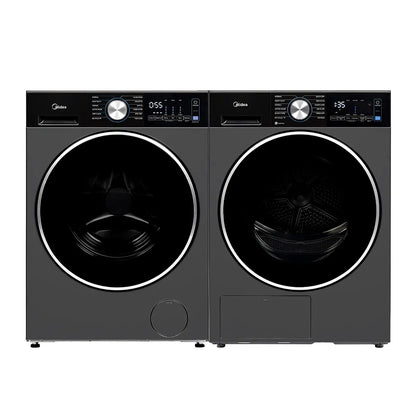 Midea - Ensemble de buanderie : Laveuse à chargement frontal de 3,1 pi³ et sécheuse électrique de 4,4 pi³ avec ensemble de superposition MLHW31S2BBG   | MLHE31S2BBG