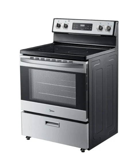 Midea - Cuisinière autonome à 4 éléments de 30 po et 5,1 pi³ avec tiroir de rangement MER30B12ASSC