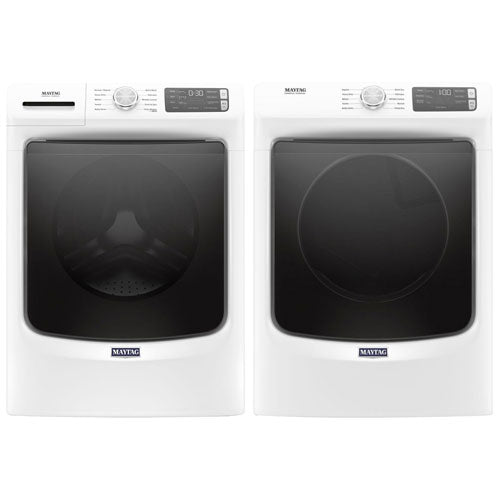 Laveuse MHW5630HW  à vapeur à chargement frontal HE de 5,2 pi³/sécheuse YMED5630HW  électrique de 7,4 pi³ de Maytag - Blanc
