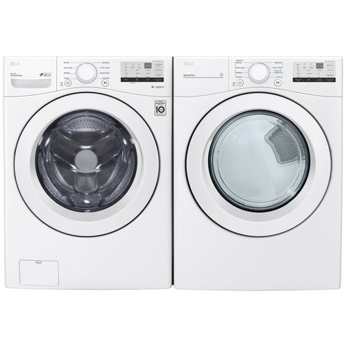 Laveuse WM3400CW. chargement frontal haute efficacité 5,2 pi³/sécheuse  DLE3400W Vélectrique 7,4 pi³ de LG - BLANCHE