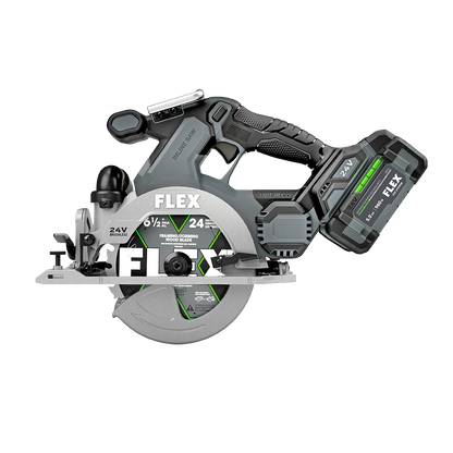 Scie circulaire sans fil et sans balai 24 V de 7 1/2 po FLEX, batterie au lithium à cellules empilées et chargeur inclusFX2141-1J