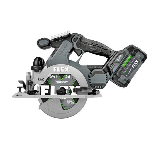 Scie circulaire sans fil et sans balai 24 V de 7 1/2 po FLEX, batterie au lithium à cellules empilées et chargeur inclusFX2141-1J