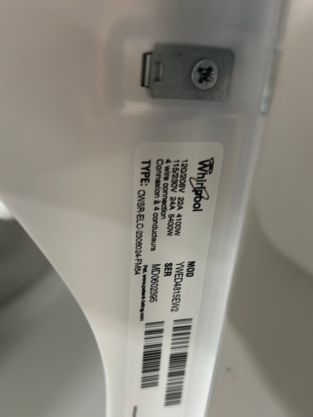 Sécheuse électrique 7 pi3 de Whirlpool (YWED4815EW) - Blanc