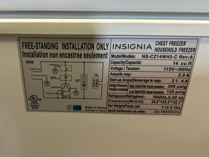 Congélateur-coffre pour le garage de 13,8 pi³ d'Insignia (NS-CZ14WH2-C) - Blanc
