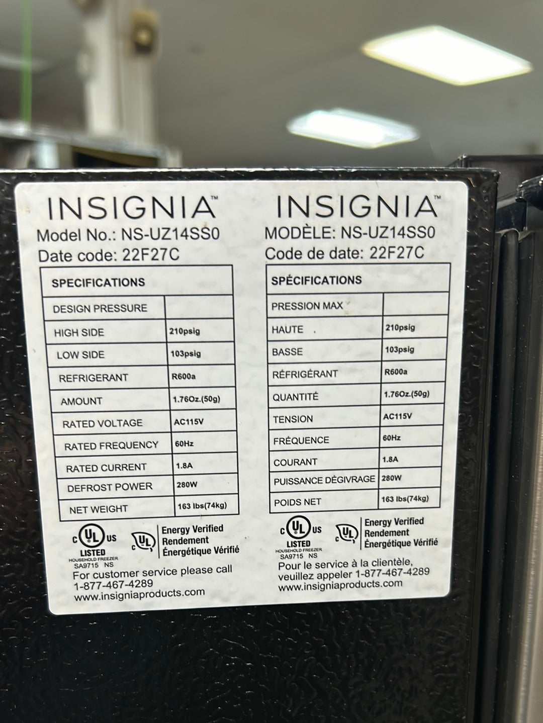 Réfrigérateur/congélateur vertical convertible sans givre 13,8 pi³ d'Insignia (NS-UZ14SS0) - Inox