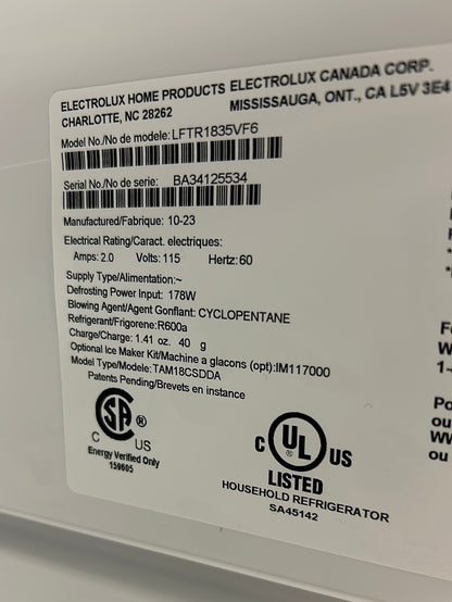 Réfrigérateur à congélateur en haut Frigidaire, porte réversible à fermeture automatique, 30 po, 18 pi³, acier inoxydable / LFTR1835VF