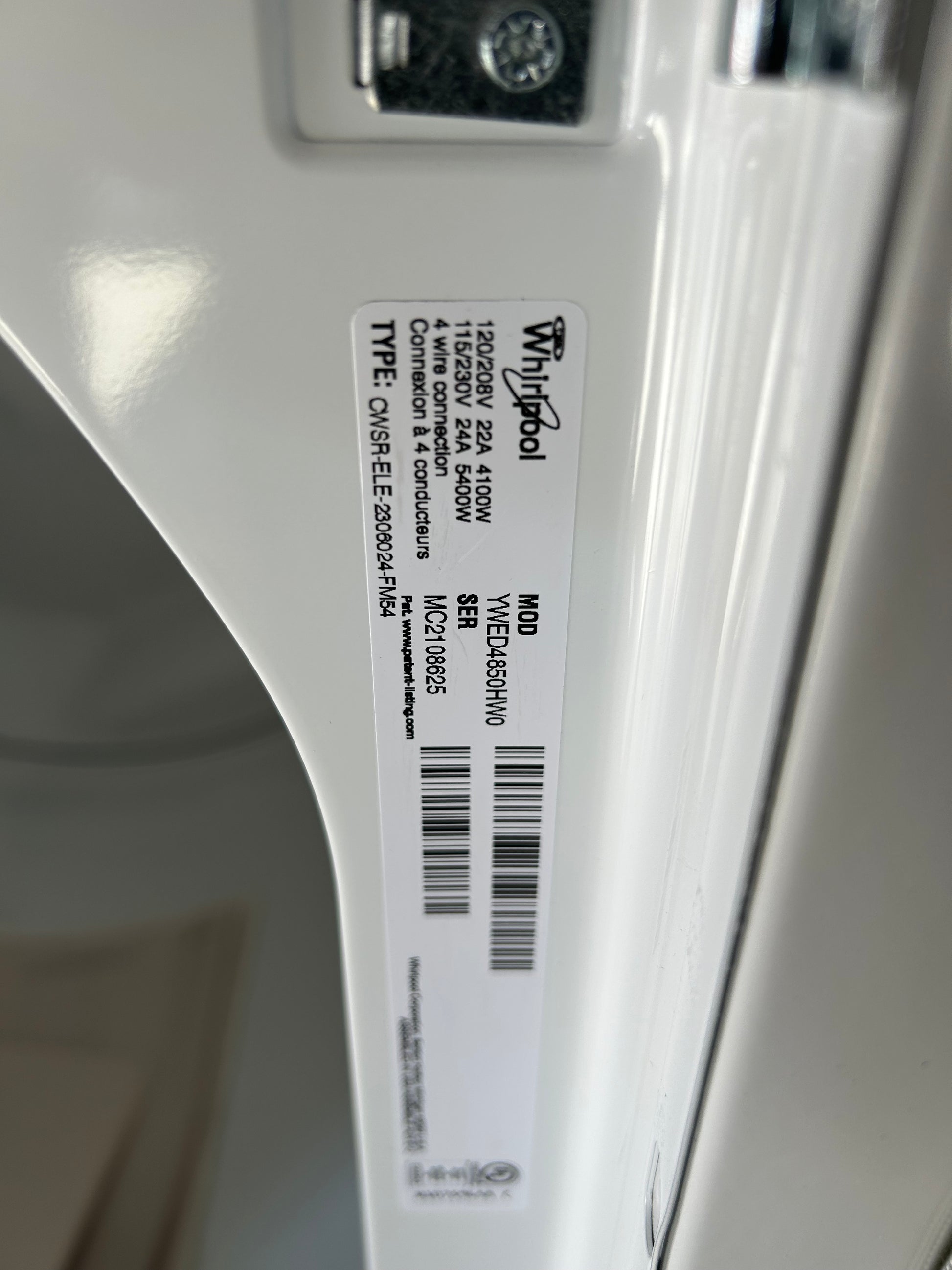 Sécheuse électrique Whirlpool de 7,0 pi3 YWED4850HW