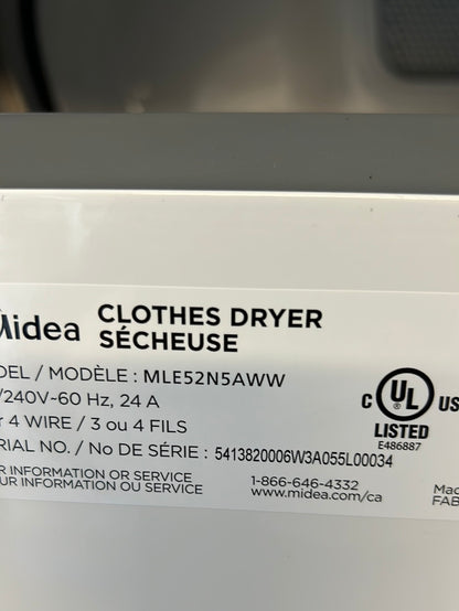 Midea -Ensemble de buanderie blanc de deux pièces avec laveuse MLH52N5AWW à chargement frontal de 5,2 pi3 et sécheuse MLE52N5AWW électrique de 8,0 pi3 et kit d'empilage - côte à côte ou empilés
