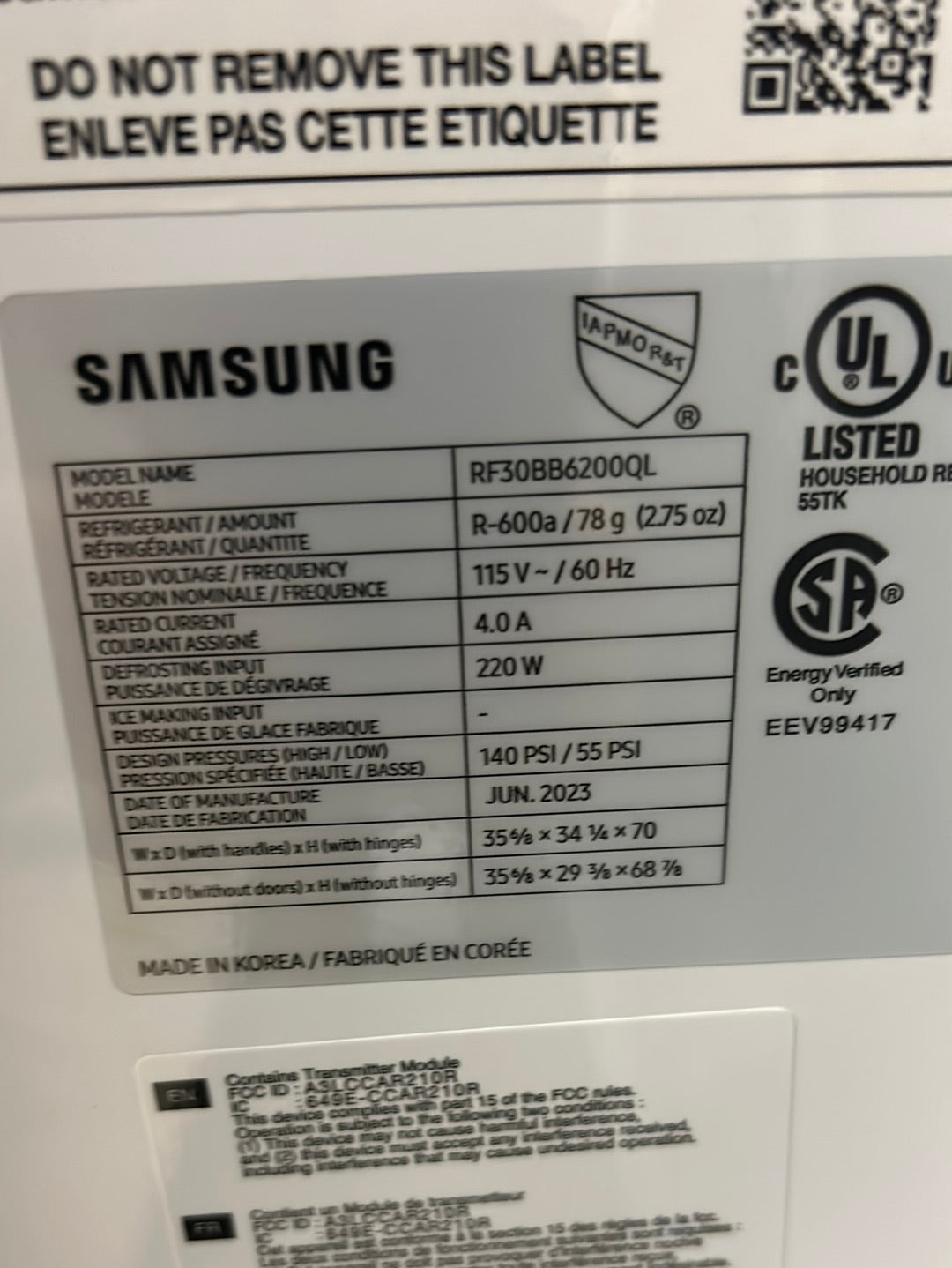 Réfrigérateur à trois portes de 30,1 pi³ et de 36 po BESPOKE de Samsung (RF30BB6200QLAA) - Acier inoxydable