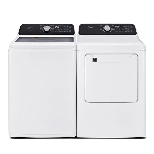 Midea 27” 5 pi cu Laveuse à chargement vertical - MLTW52M2BWW - Midea 27” 7 pi cu Sécheuse électrique – Blanc –MLTEW52M2BWW