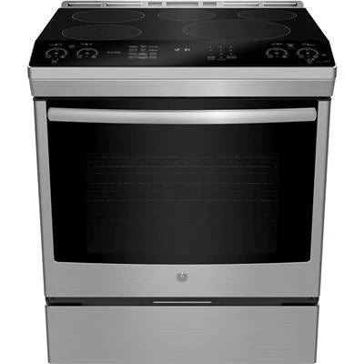 GE Profile Cuisinière à induction intelligente encastrée de 30 po avec four à convection véritable et friture à air chaud, sans préchauffage, en acier inoxydable résistant aux marques de doigts Pchs920ymfs
